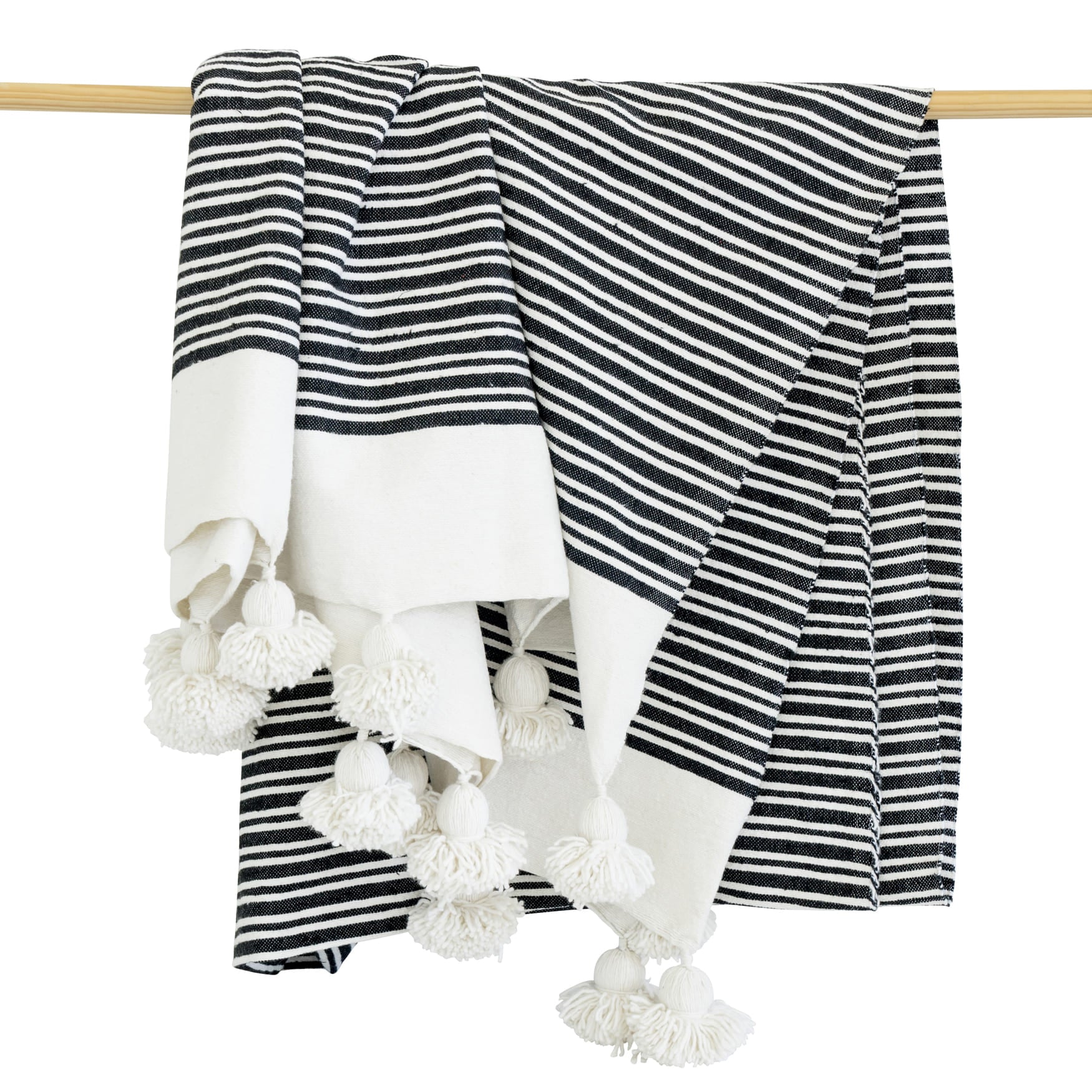 White blanket with online black stripes