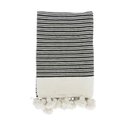 Black & White Stripes Pom Pom Blanket