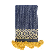 Navy Blue & Mustard Yellow Pom Pom Blanket