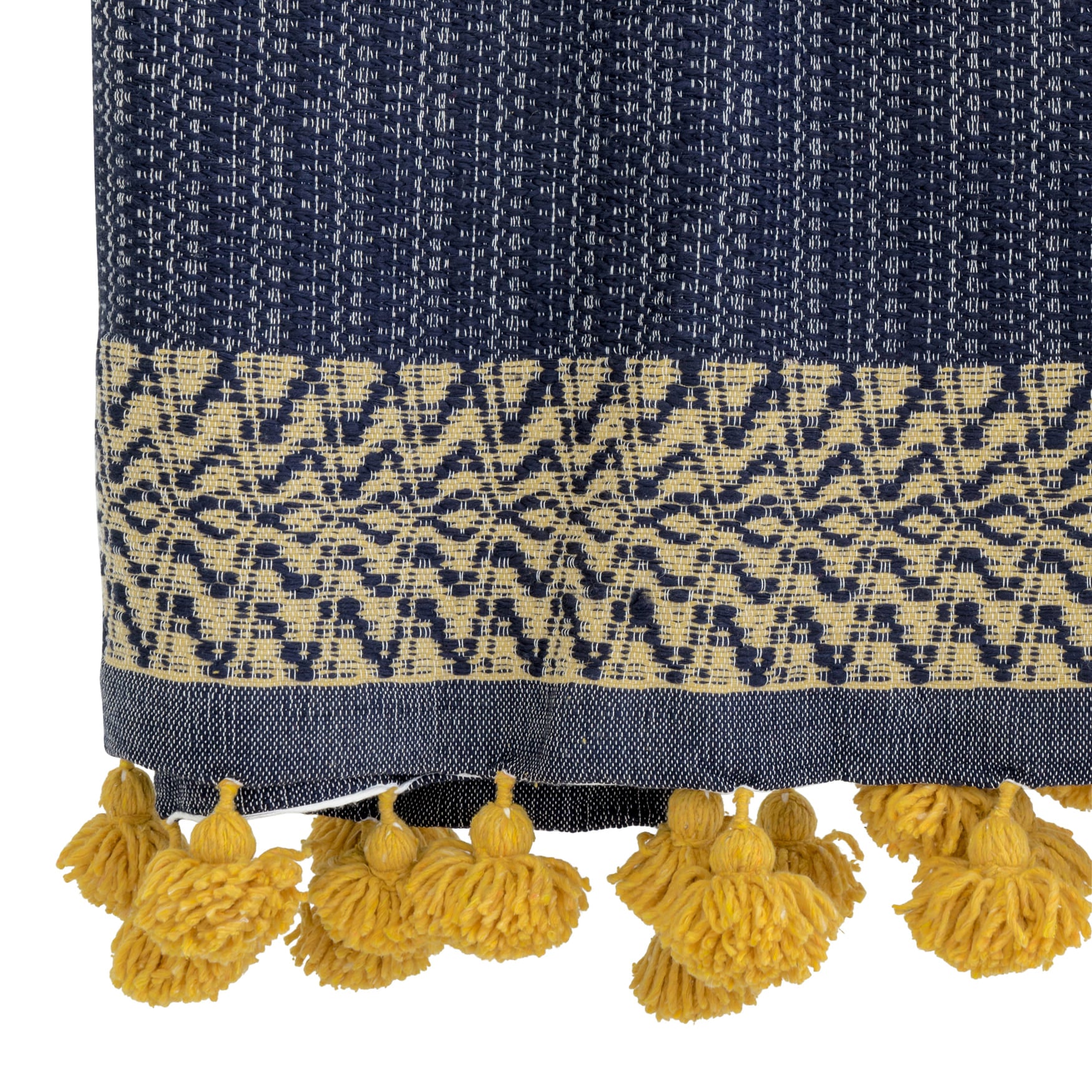 Navy Blue Mustard Yellow Pom Pom Blanket – Bennett Laine Home Decor